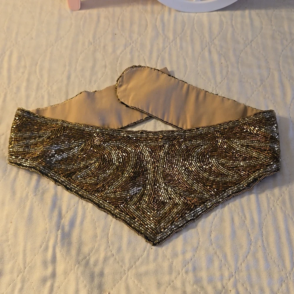 Bronze/Silver Beaded Belt Satin Back Handmade-Add to your Dresses or Gowns 26 in